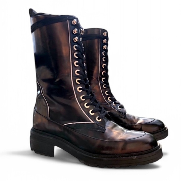 Havva Shoes - NWOT NWOB Havva Mustafa Metallic Oiled Bronze Black Lace Up Combat Boots